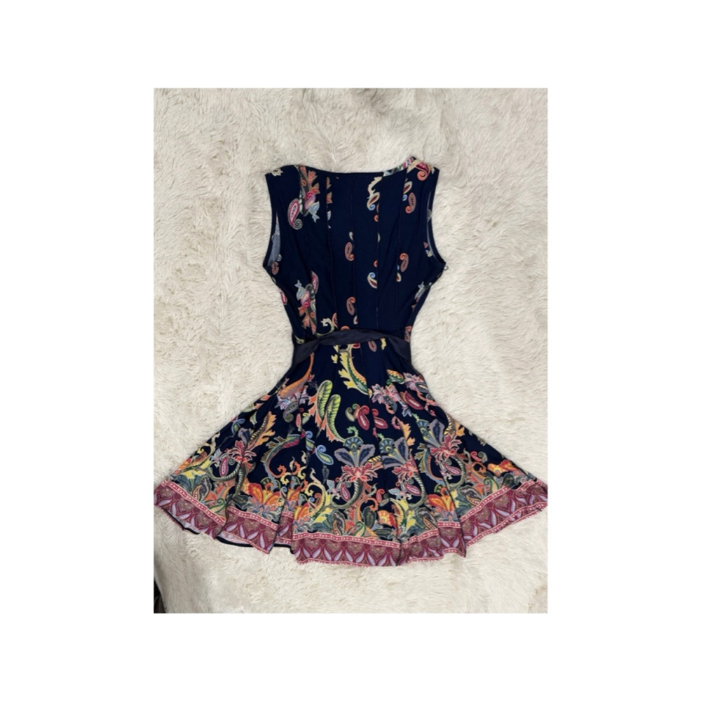 Women's HAANI Petite Navy Multi-color Paisley Print Dress PL - Picture 2 of 3